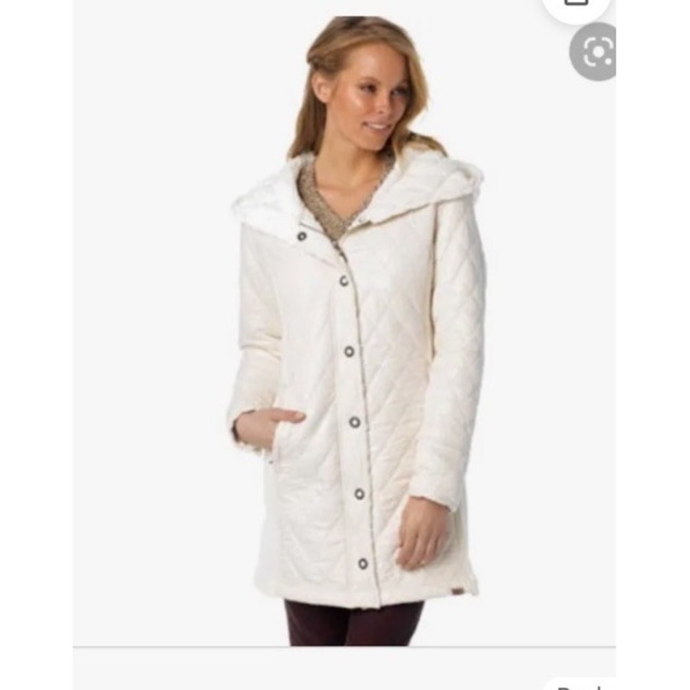 Prana Women Ivory Small Quilted Sherpa Lined Hooded Jacket Chic Spring Coastal